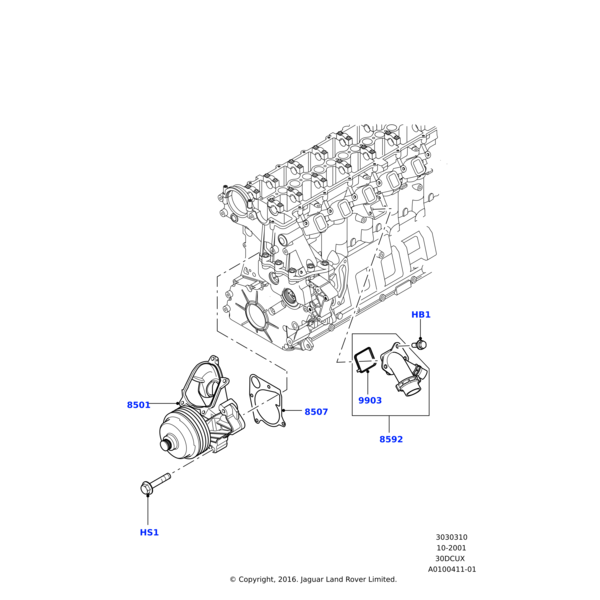 8510300 - Land Rover Gasket-cylinder block coolant pump