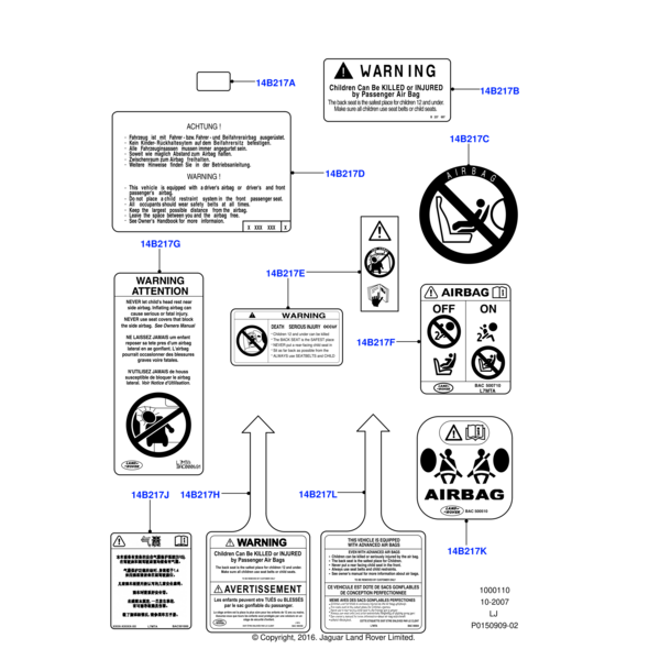 BAC000830 - Land Rover Label-air bag warning