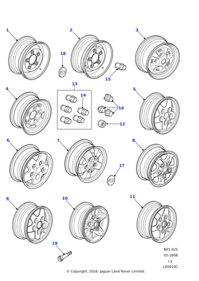 NRC7415 - Land Rover Nut-alloy road wheels